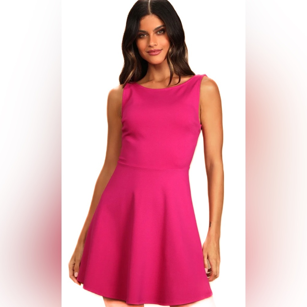 Lulu’s Special Kind Of Love, Hot Pink Backless Skater Dress